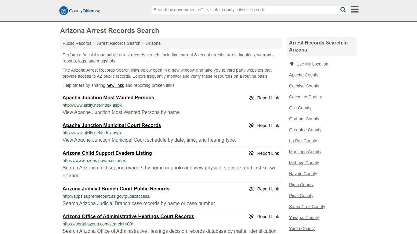 Arrest Records Search - Arizona (Arrests & Mugshots) - County Office